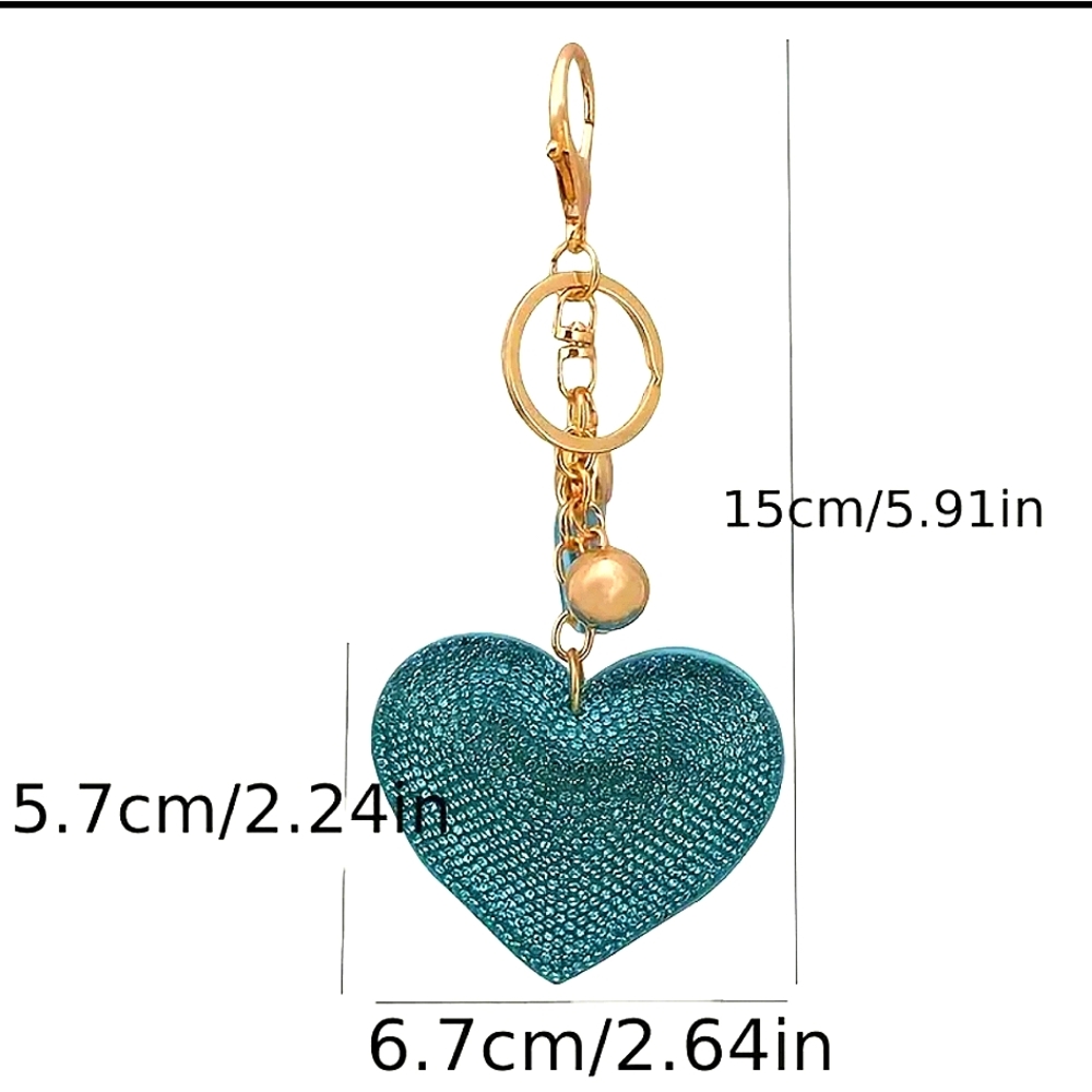 🩵Bling Puffy Rhinestone Blue Heart Keychain/Purse Charm 🩵 - Picture 3 of 3